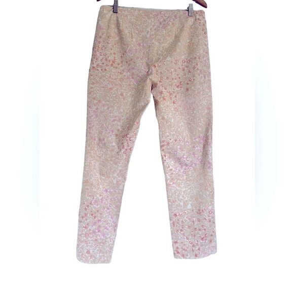J. Jill Tan & Pink Ditsy Floral Print Stretch Crop Ankle Pants Side Zip SZ 4P - Picture 3 of 12